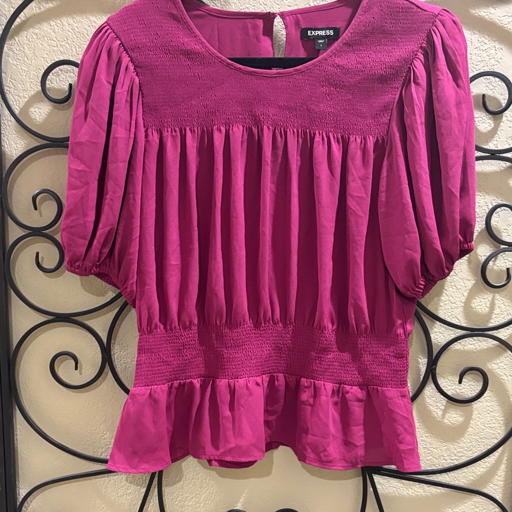 Express Fuchsia Blouse with Puff Sleeves